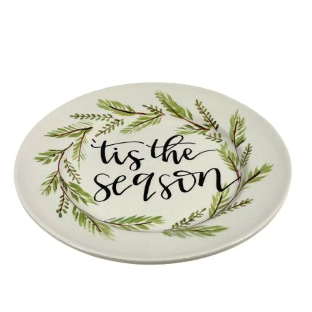 NEW Robert Stanley Farmhouse Christmas Dinner Plate Tis the Season Greenery Pine